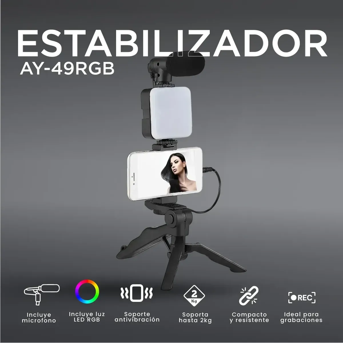 Kit De Vlogging Profesional 5 En 1 Rgb Audio Pro Y Luz Led img #2