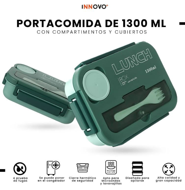 Lonchera Lunch Térmica Hermética Con Accesorios 1.300 Ml Verde img #6