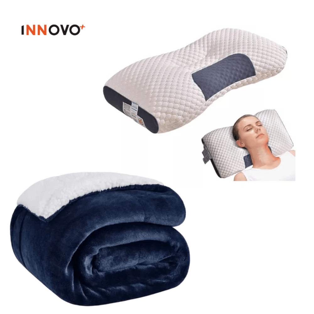 Dúo Combo Almohada Semi Ortopédica Cervical + Cobija Térmica Ovejera 180 X 240 Azul img #1