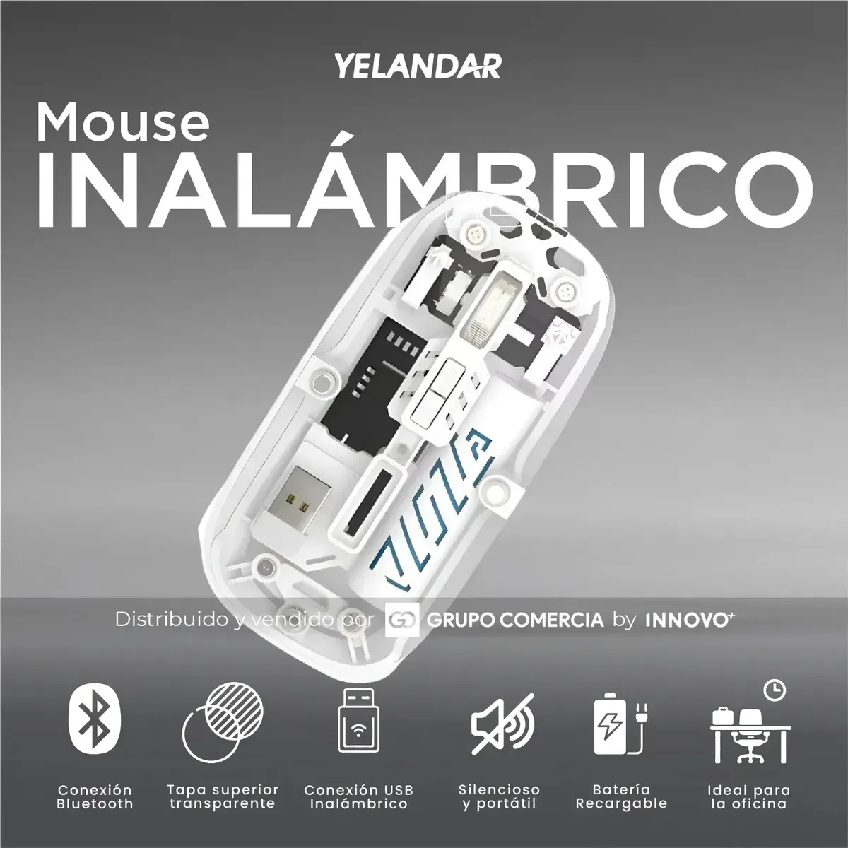 Mouse Inalámbrico Yelandar Cristal Bluetooth + 2.4g Recargable Y Silencioso Blanco Blanco img #2