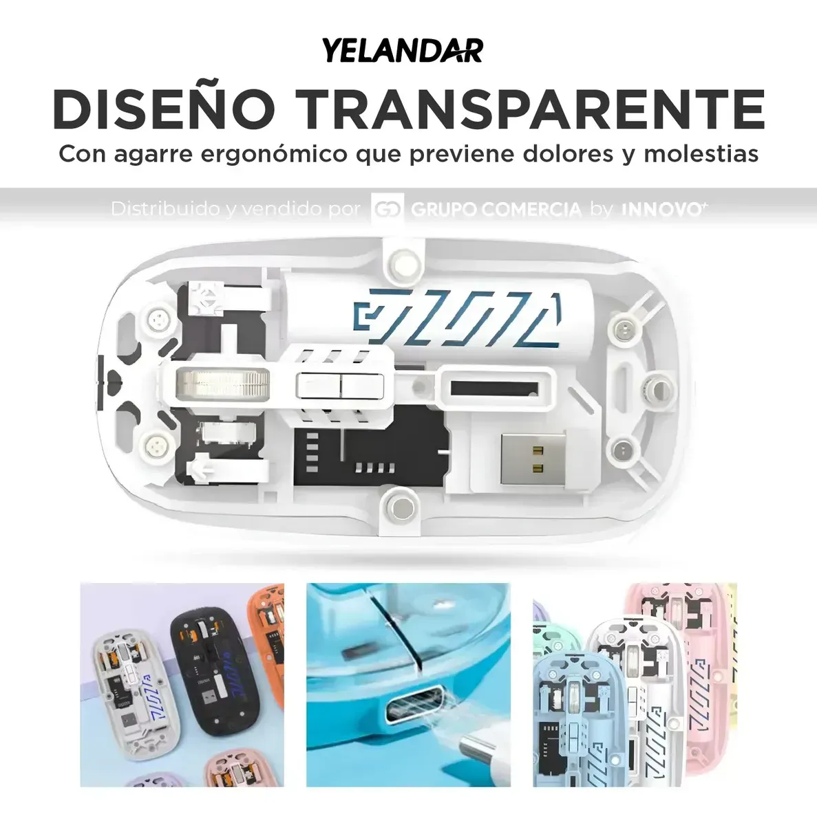 Mouse Inalámbrico Yelandar Cristal Bluetooth + 2.4g Recargable Y Silencioso Blanco Blanco img #5