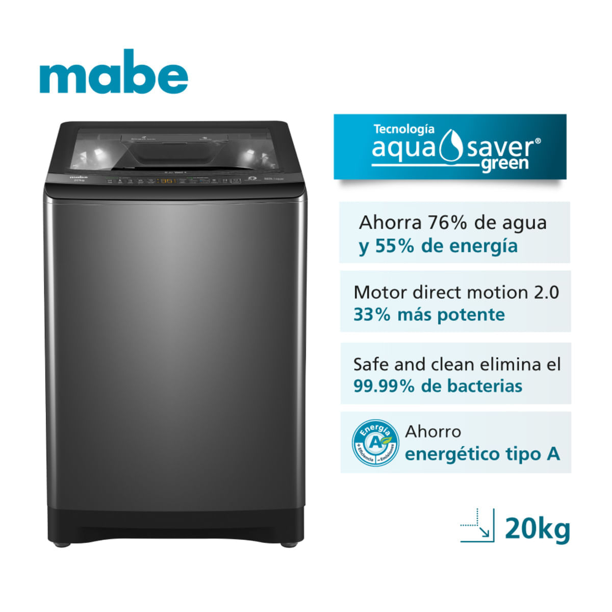 Lavadora Mabe Carga Superior 20 Kg LMA0220WDGAB0 Gris img #2