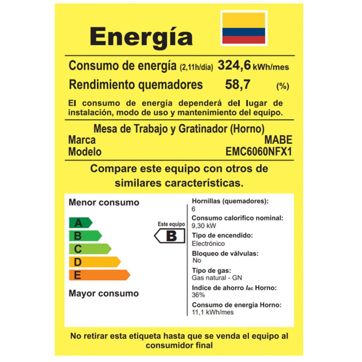 Estufa de Piso Mabe 4 Puestos Gas Natural EMC6060NFX1 Inox img #9