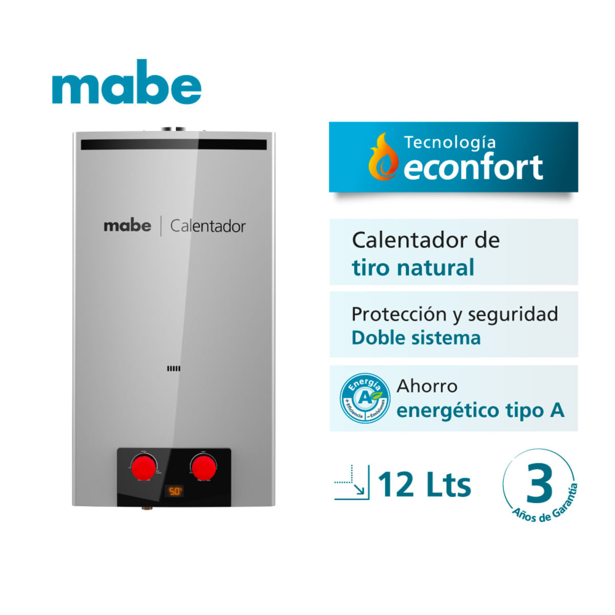 Calentador de Paso Mabe 12 Litros Tiro Natural CIM12C2NSNA Gris img #2