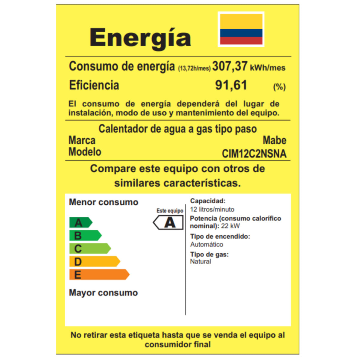 Calentador de Paso Mabe 12 Litros Tiro Natural CIM12C2NSNA Gris img #8