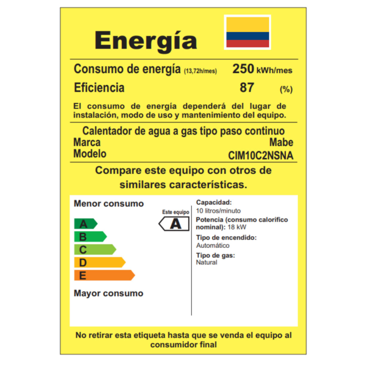 Calentador de Paso Mabe 10 Litros Tiro Natural CIM10C2NSNA Gris img #8