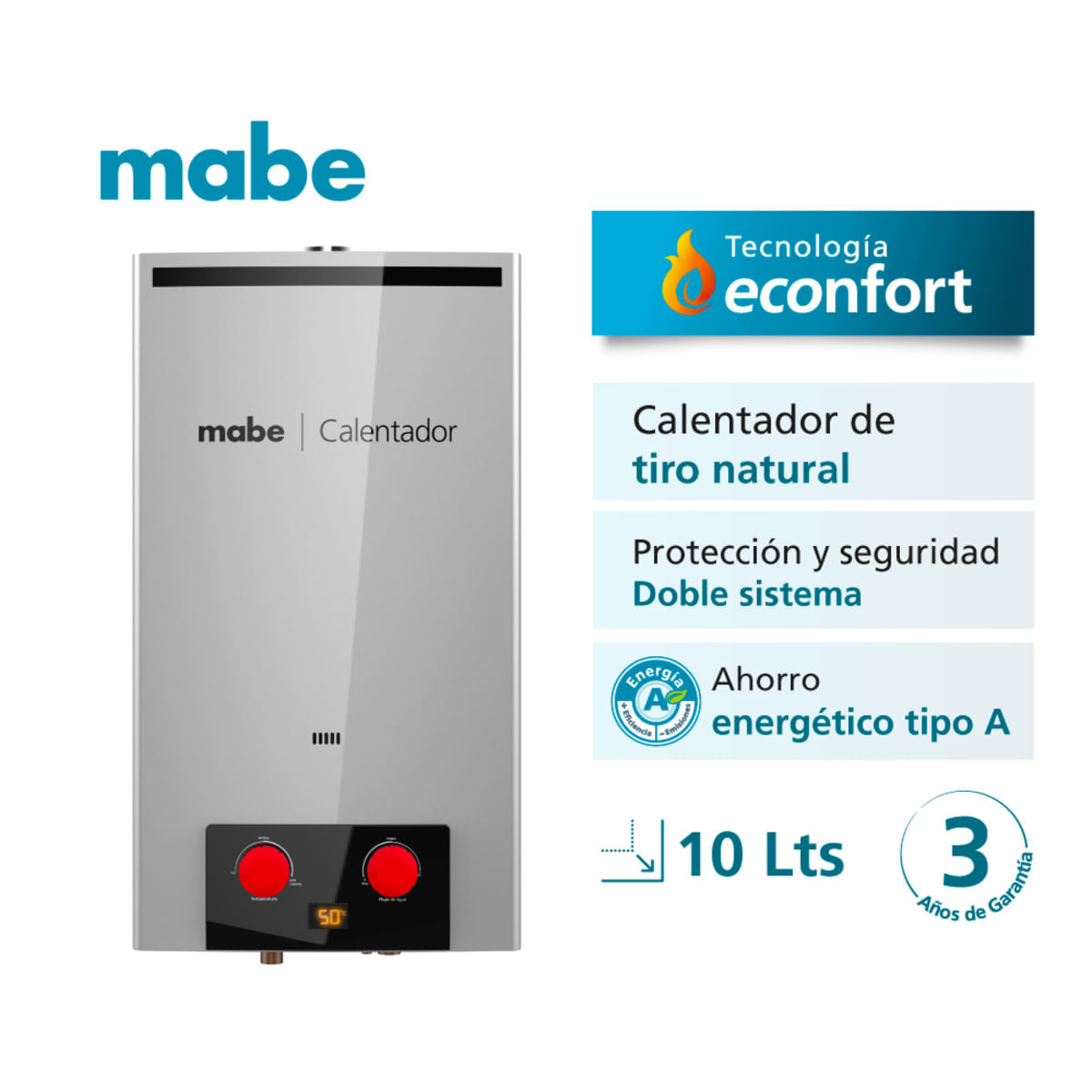 Calentador de Paso Mabe 10 Litros Tiro Natural CIM10C2NSNA Gris img #2
