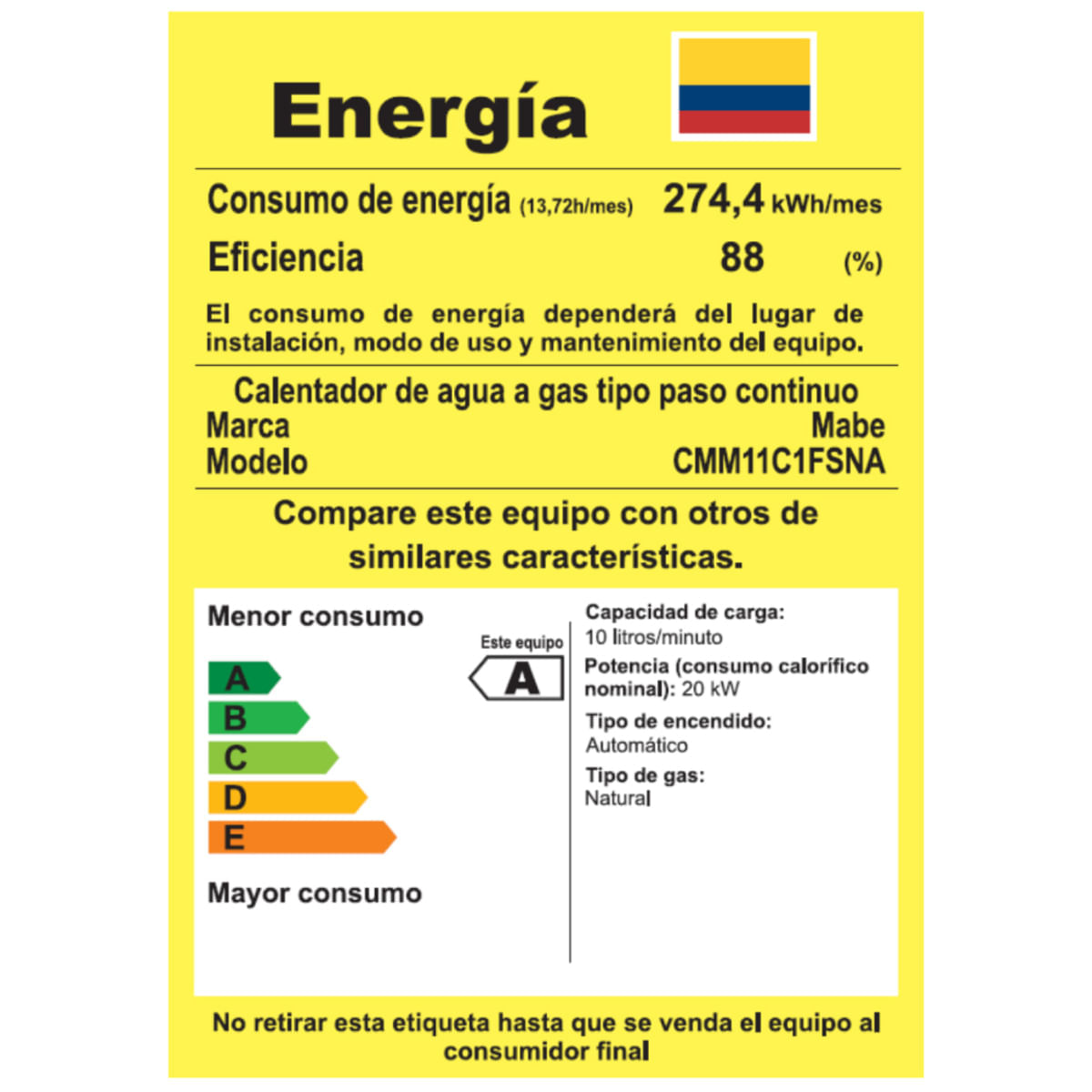 Calentador de Paso Mabe 10 Litros Tiro Forzado CMM11C1FSNA Gris img #10