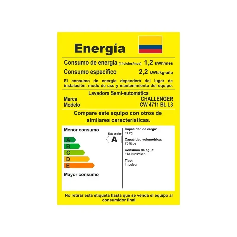 Lavadora Challenger Semi Automática Carga Superior 11 Kg CW4711 Blanca img #10