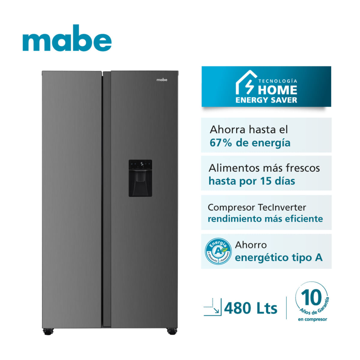 Nevecón Mabe Side by Side 439 Litros Tecinverter MSL480LMLSS0 Inox img #2