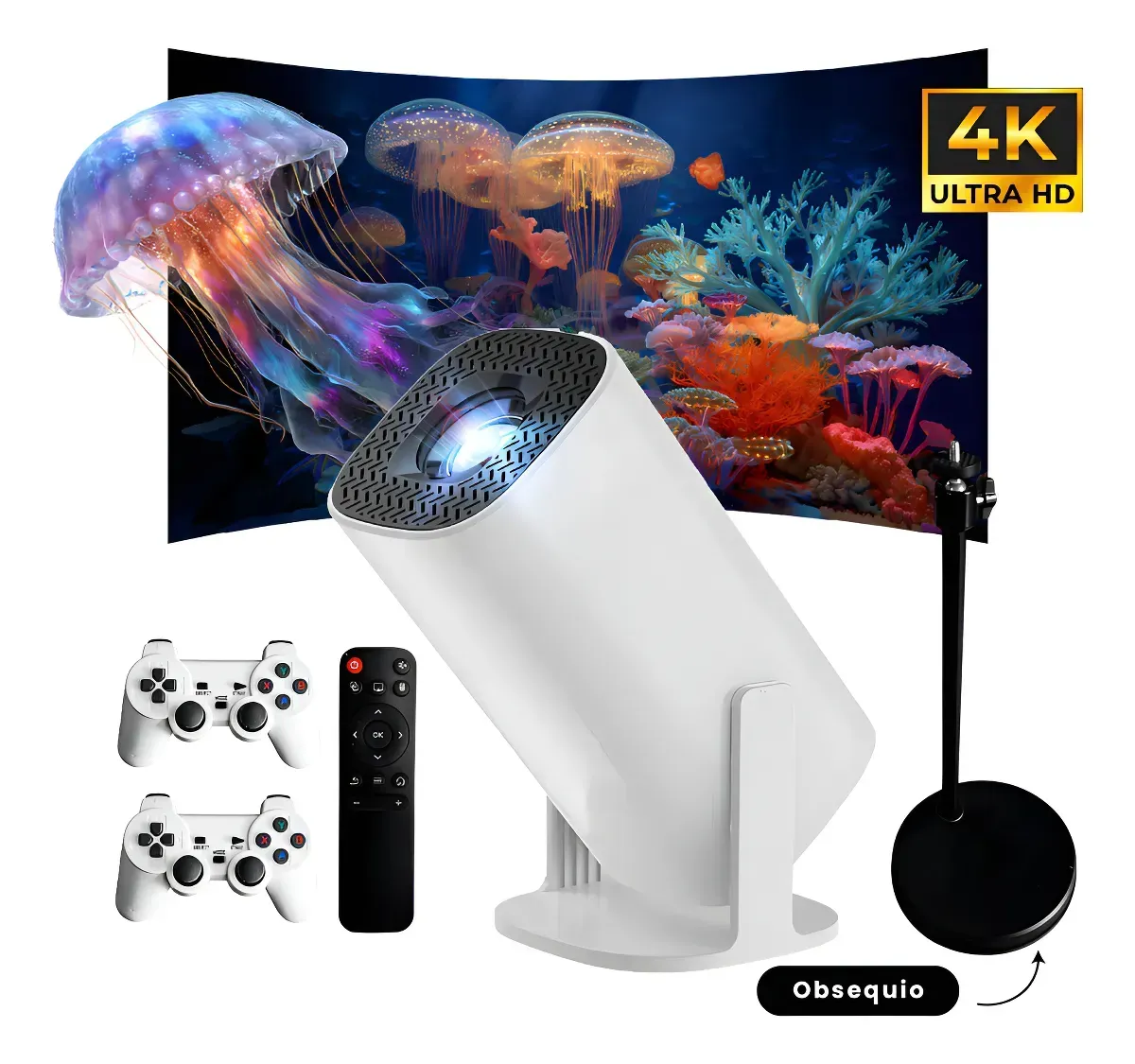Proyector Smart P 30 Max Pro 4k Android 11 Wifi 5g + 2 Controles + Base Ajustable Proyección 200 Pulgadas img #1