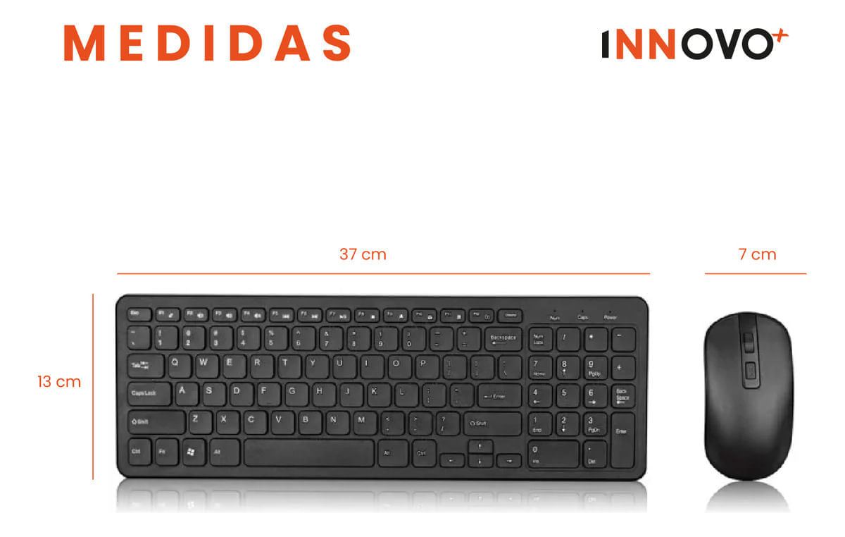 Teclado Con Mouse Inalambrico Usb Receptor Slim Elegante Km Negro Con Números img #2