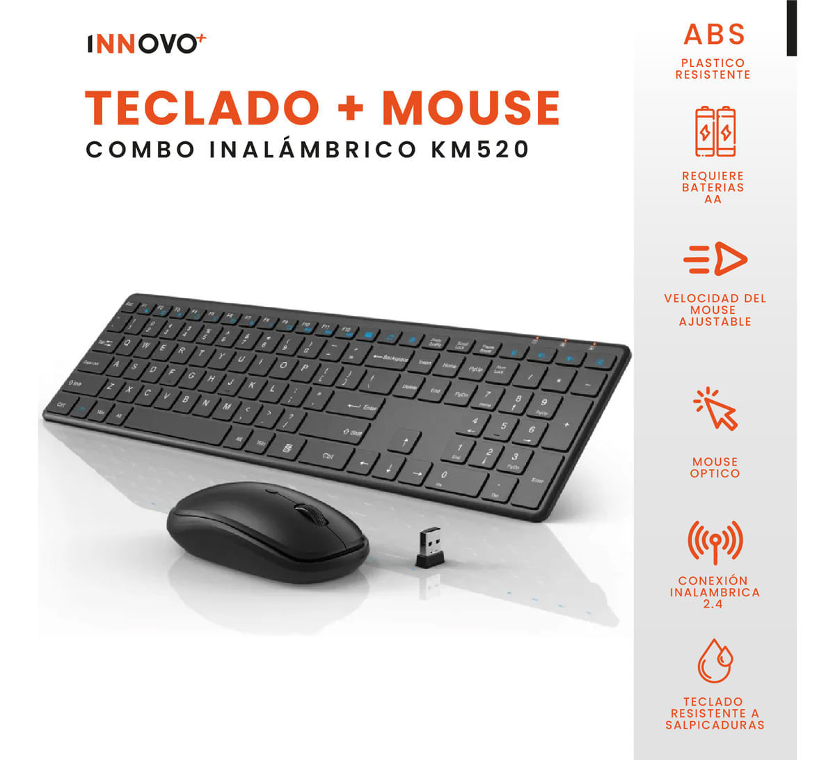Teclado Con Mouse Inalambrico Usb Receptor Slim Elegante Km Negro Con Números img #5
