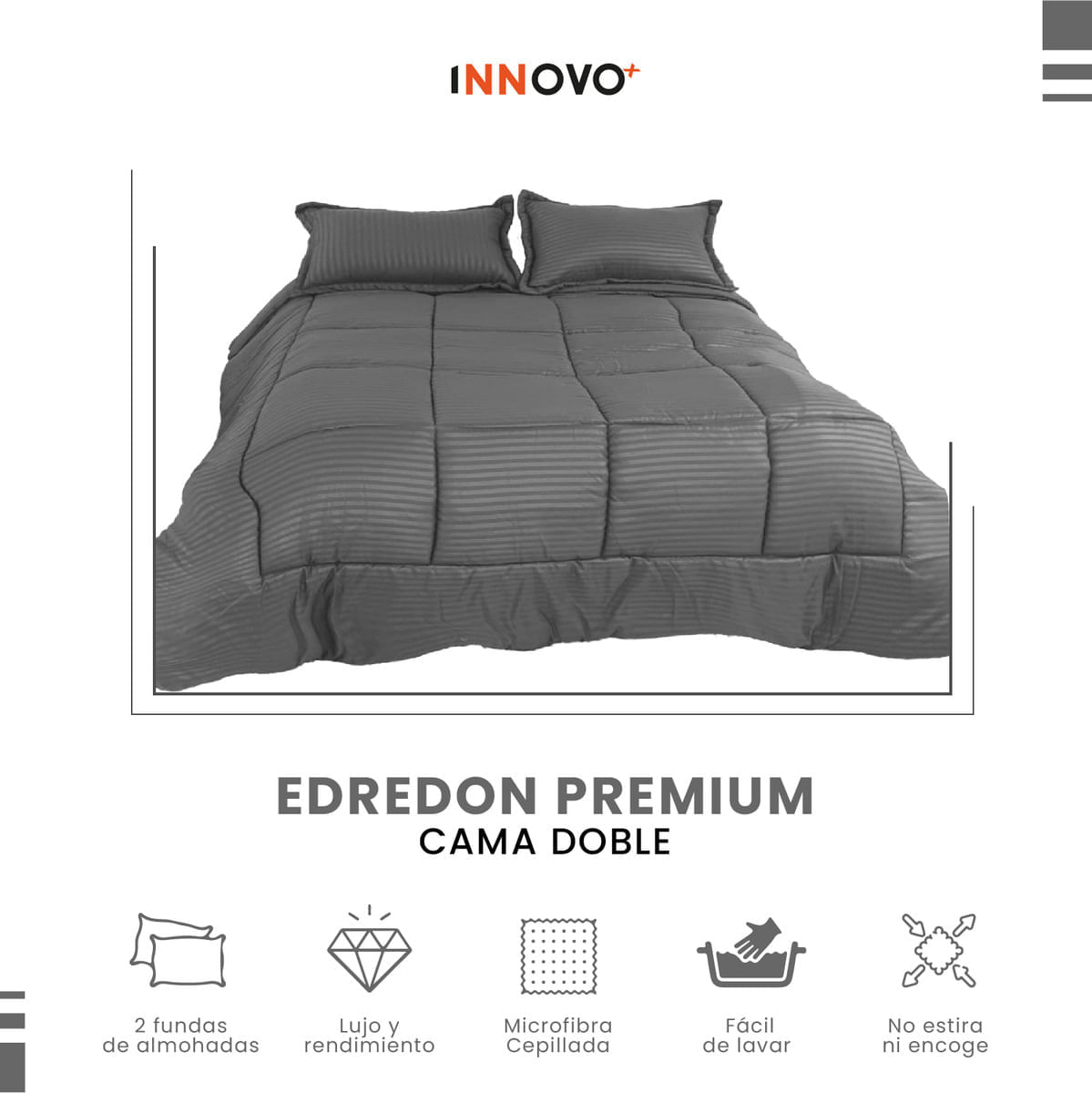 Edredon Cubrelecho Premium Cama Doble Con Fundas Para Almohada Gris img #4