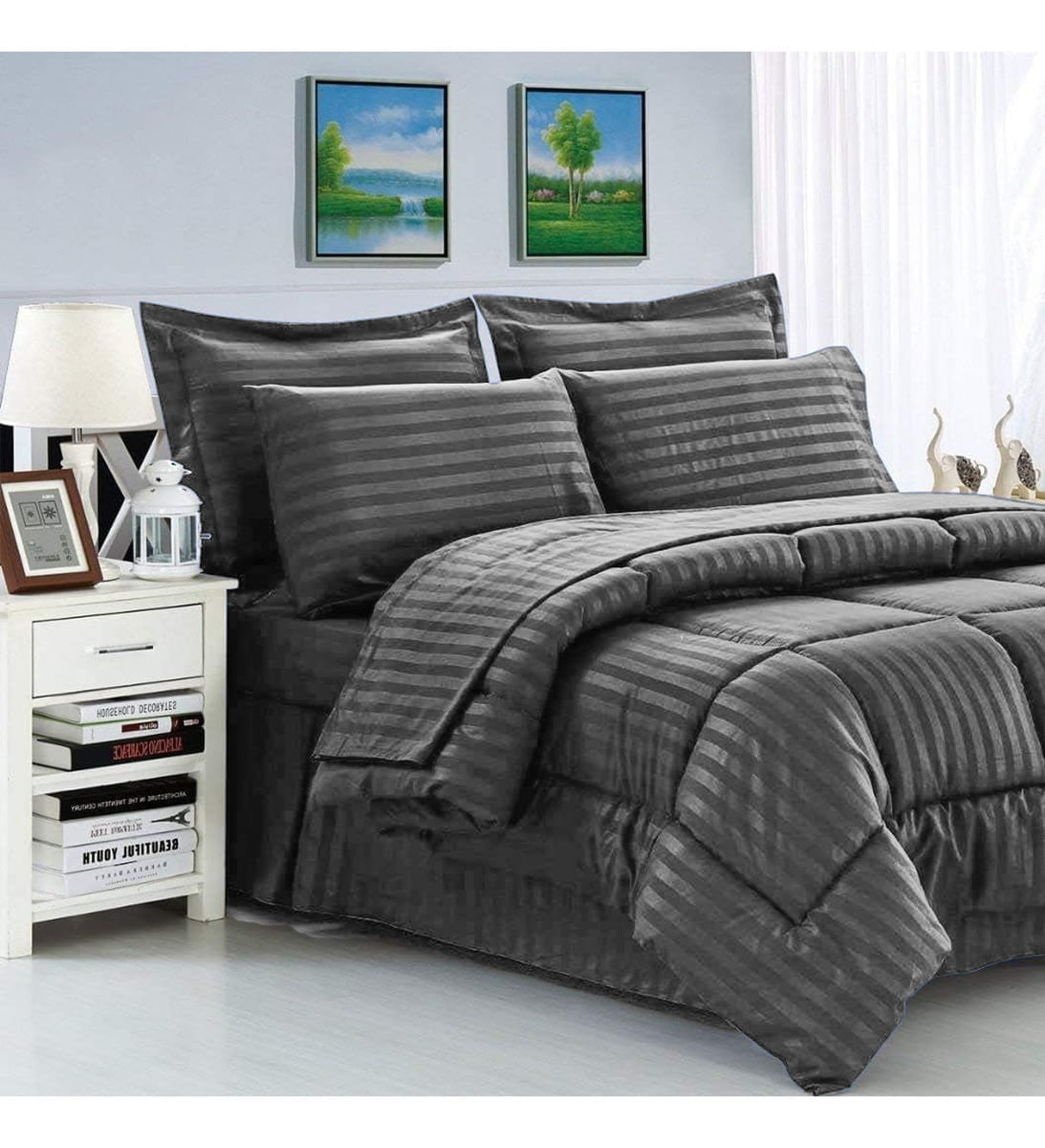 Edredon Cubrelecho Premium Cama Doble Con Fundas Para Almohada Gris img #1