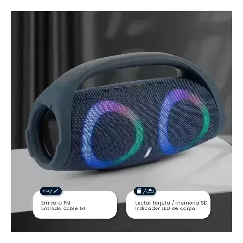 Parlante Portatil Boom Mega Bass Sound Luces Bluetooth Tws Resiste Salpicaduras Azul img #5