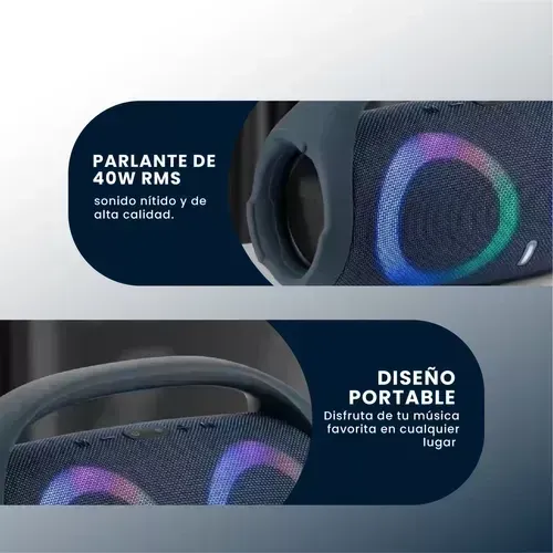 Parlante Portatil Boom Mega Bass Sound Luces Bluetooth Tws Resiste Salpicaduras Azul img #4