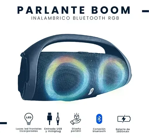 Parlante Portatil Boom Mega Bass Sound Luces Bluetooth Tws Resiste Salpicaduras Azul img #2