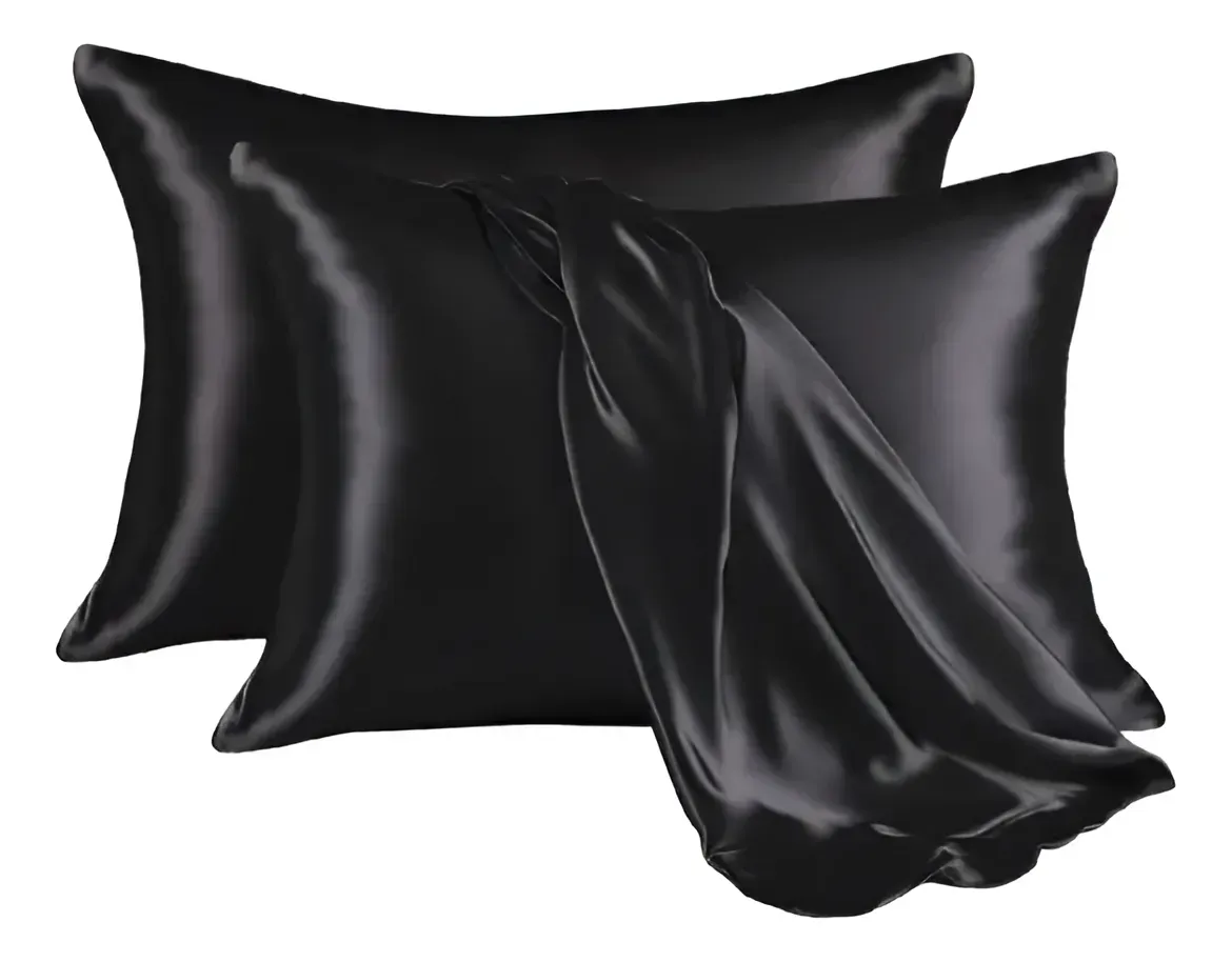 Fundas Para Almohada Satín Seda Cuida Cabello Piel Anti Friz Color Negro Innovo 68 X 45 img #1