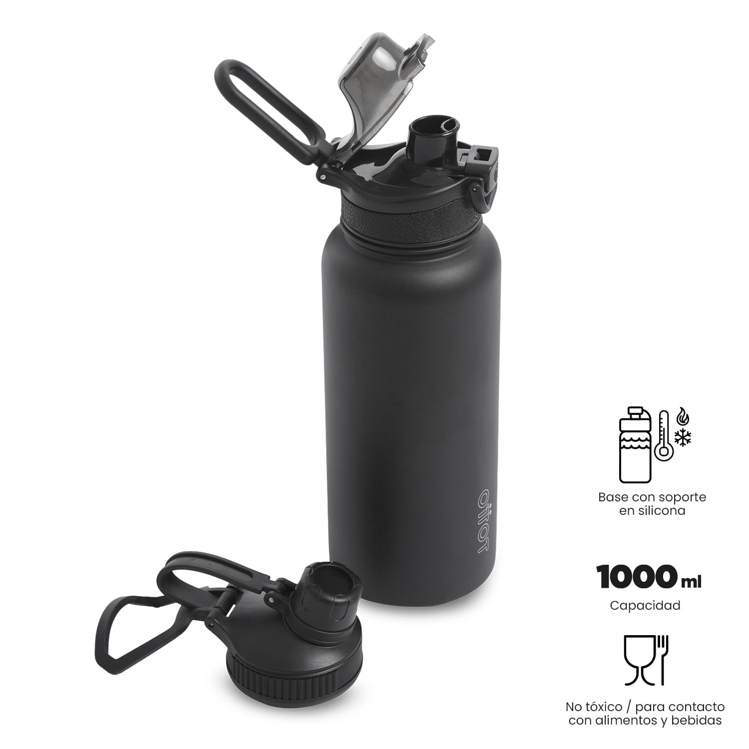Termo para agua con Tapa Intercambiable Flux 1000 ml Negro img #2