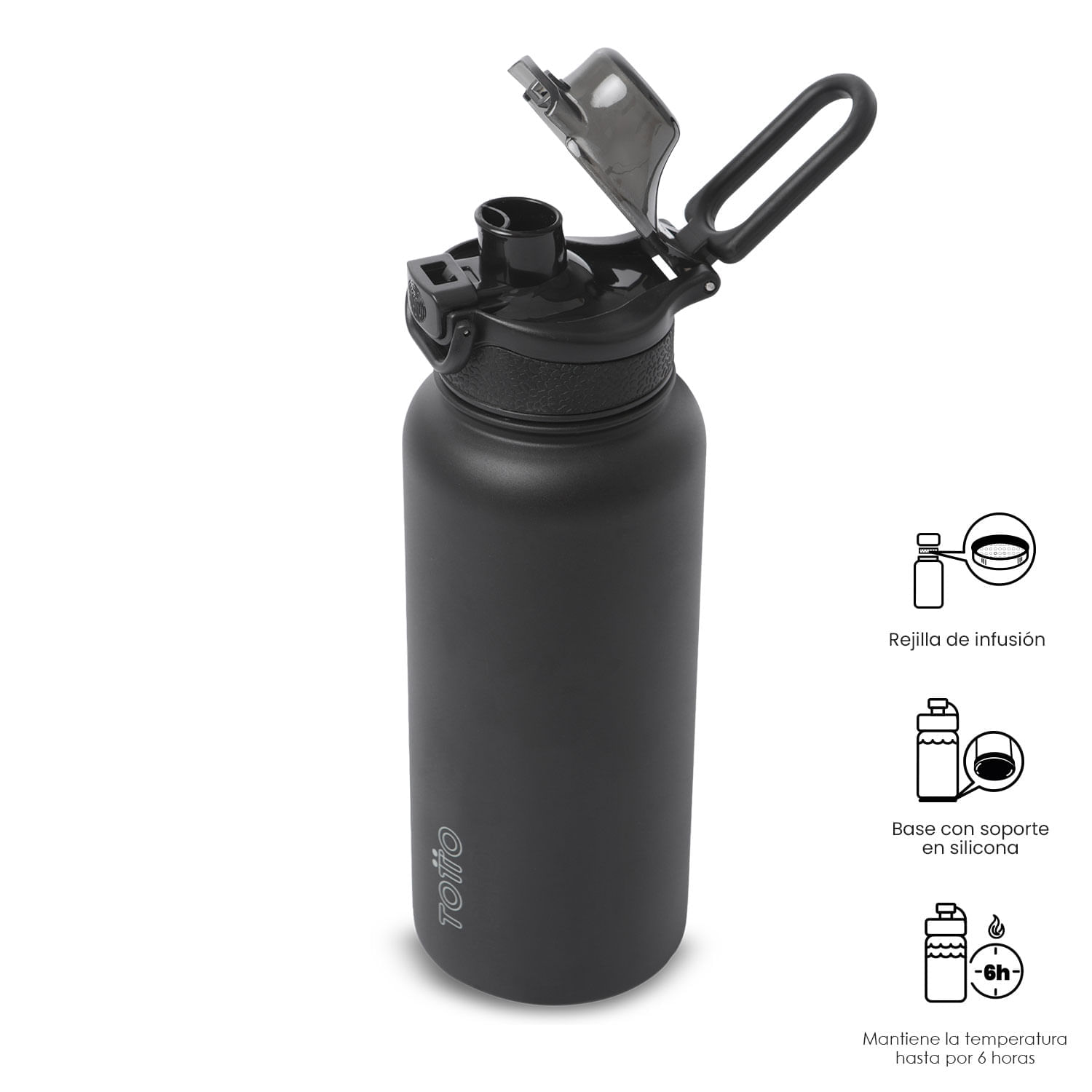 Termo para agua con Tapa Intercambiable Flux 1000 ml Negro img #4