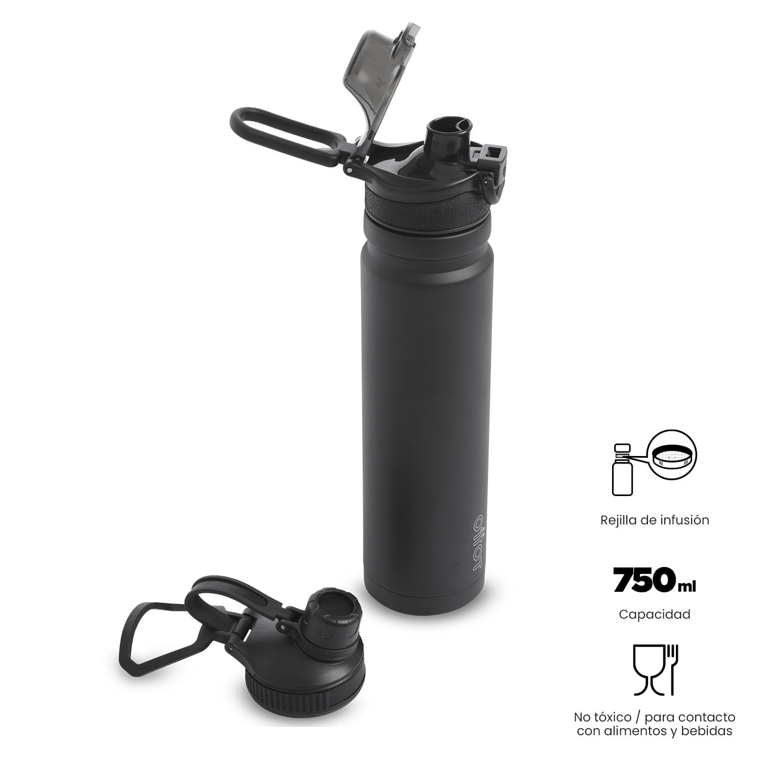 Termo para agua con Tapa Intercambiable Flux 750 ml Negro img #2