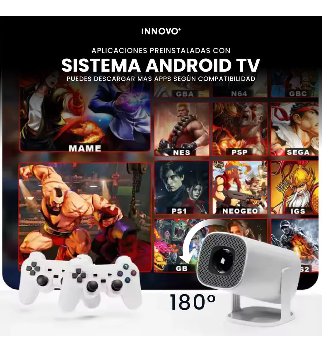 Proyector Smart S40 Max 4k Android 11 Wifi 5g + 2 Controles + Base Metálica +30.000 Juegos Y Apps img #2