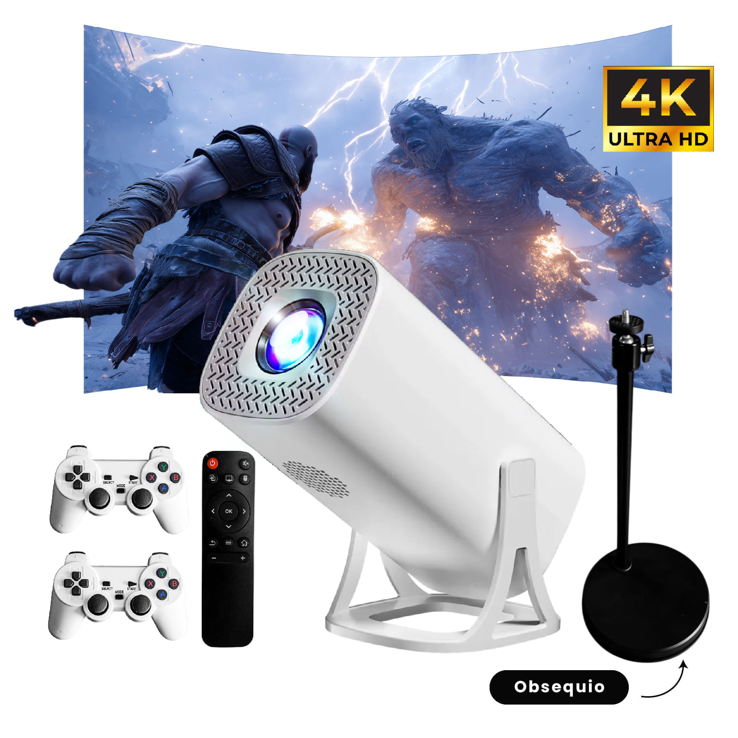 Proyector Smart S40 Max 4k Android 11 Wifi 5g + 2 Controles + Base Metálica +30.000 Juegos Y Apps img #1
