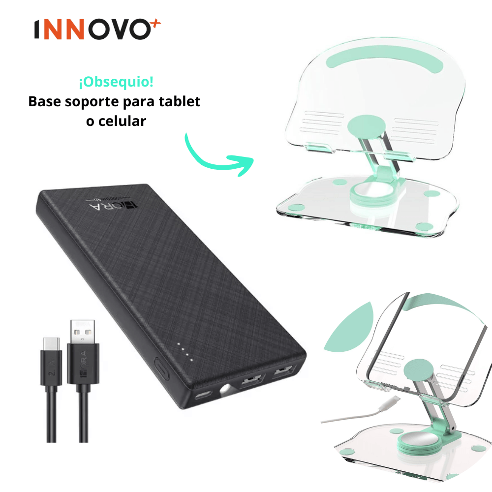 Power Bank Batería Portátil 10000mah + Soporte De Celular Tablet Giratoria img #1