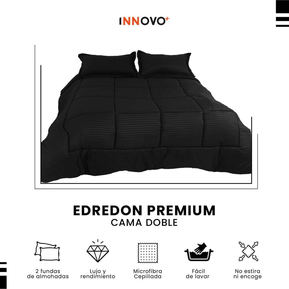 Edredon Cubrelecho Premium Negro Cama Doble Fundas Almohadas img #5