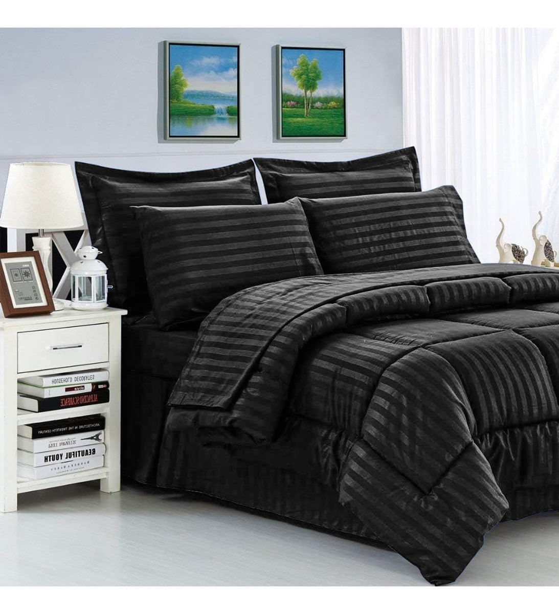 Edredon Cubrelecho Premium Negro Cama Doble Fundas Almohadas img #1
