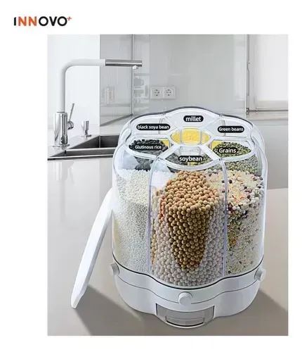 Dispensador De Alimentos Granos Cereales Giratorio X6 Compartimientos Grain Bucked Innovo Home img #2