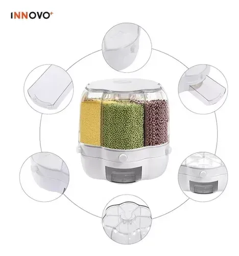 Dispensador De Alimentos Granos Cereales Giratorio X6 Compartimientos Grain Bucked Innovo Home img #4