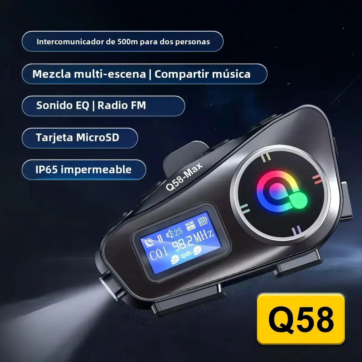 Intercomunicador Para Casco Motociclista Q58 Max Digital Inn Bike Ip65 img #2