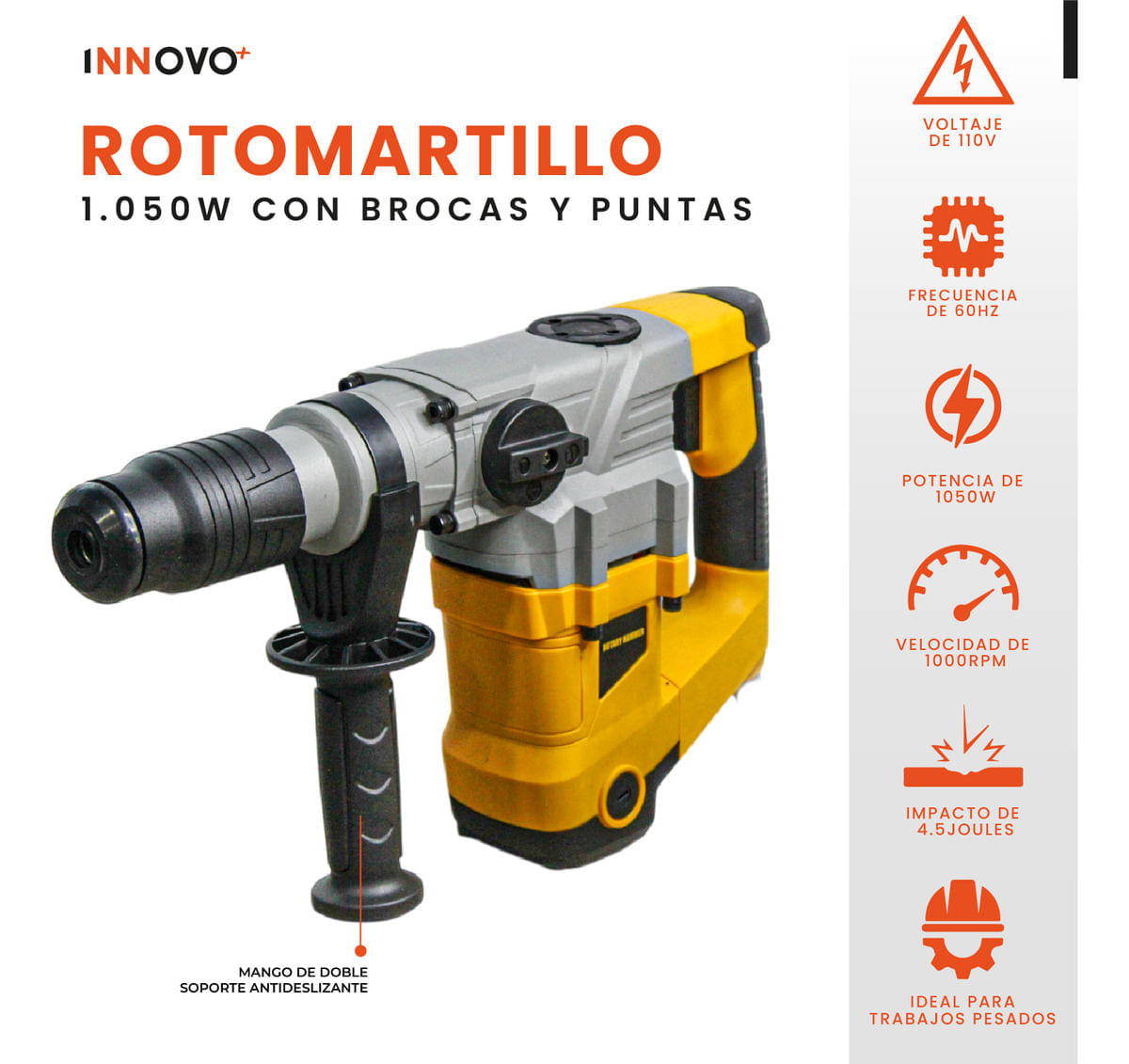Rotomartillo Profesional Trabajo Pesado Estuche 1050w Accesorios img #4