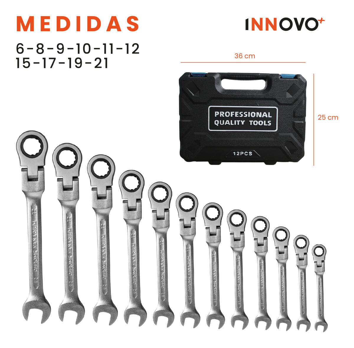 Set De Llaves 12 Unidades Llaves Mixtas Con Rache Estuche Premium img #6