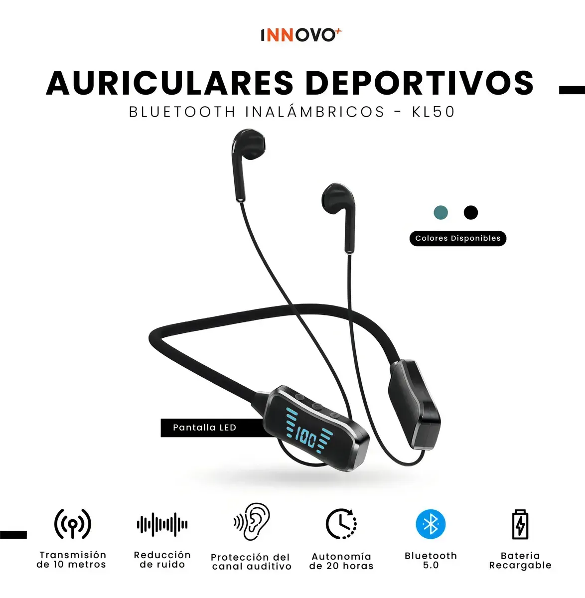 Audífonos Bluetooth Deportivos Kl50 Con Pantalla Led Batería De Larga Duración Micrófono img #3