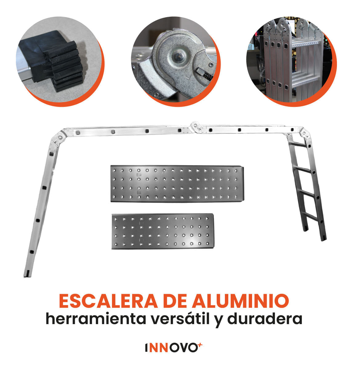 Escalera Todo En 1 Multifunción 16 Pasos Ajustable Aluminio Práctica Innovo Resiste 150 Kilos Multifuncional img #6
