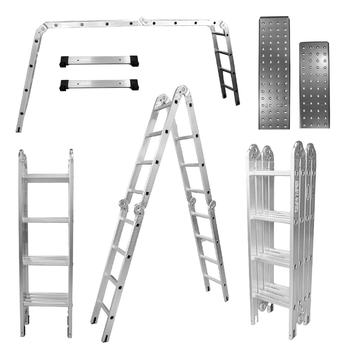 Escalera Todo En 1 Multifunción 16 Pasos Ajustable Aluminio Práctica Innovo Resiste 150 Kilos Multifuncional img #1