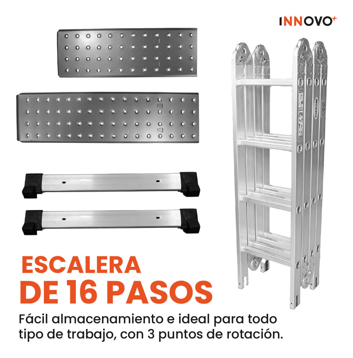 Escalera Todo En 1 Multifunción 16 Pasos Ajustable Aluminio Práctica Innovo Resiste 150 Kilos Multifuncional img #7