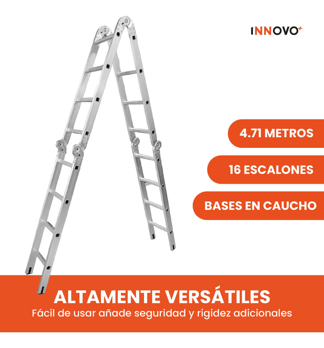 Escalera Todo En 1 Multifunción 16 Pasos Ajustable Aluminio Práctica Innovo Resiste 150 Kilos Multifuncional img #2