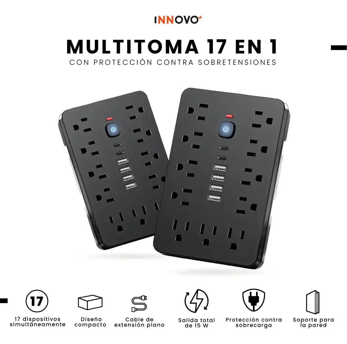 Multitoma 17 En 1 Regleta Eléctrica 11 Tomas 6 Usb Carga Rápida Usb-c img #4