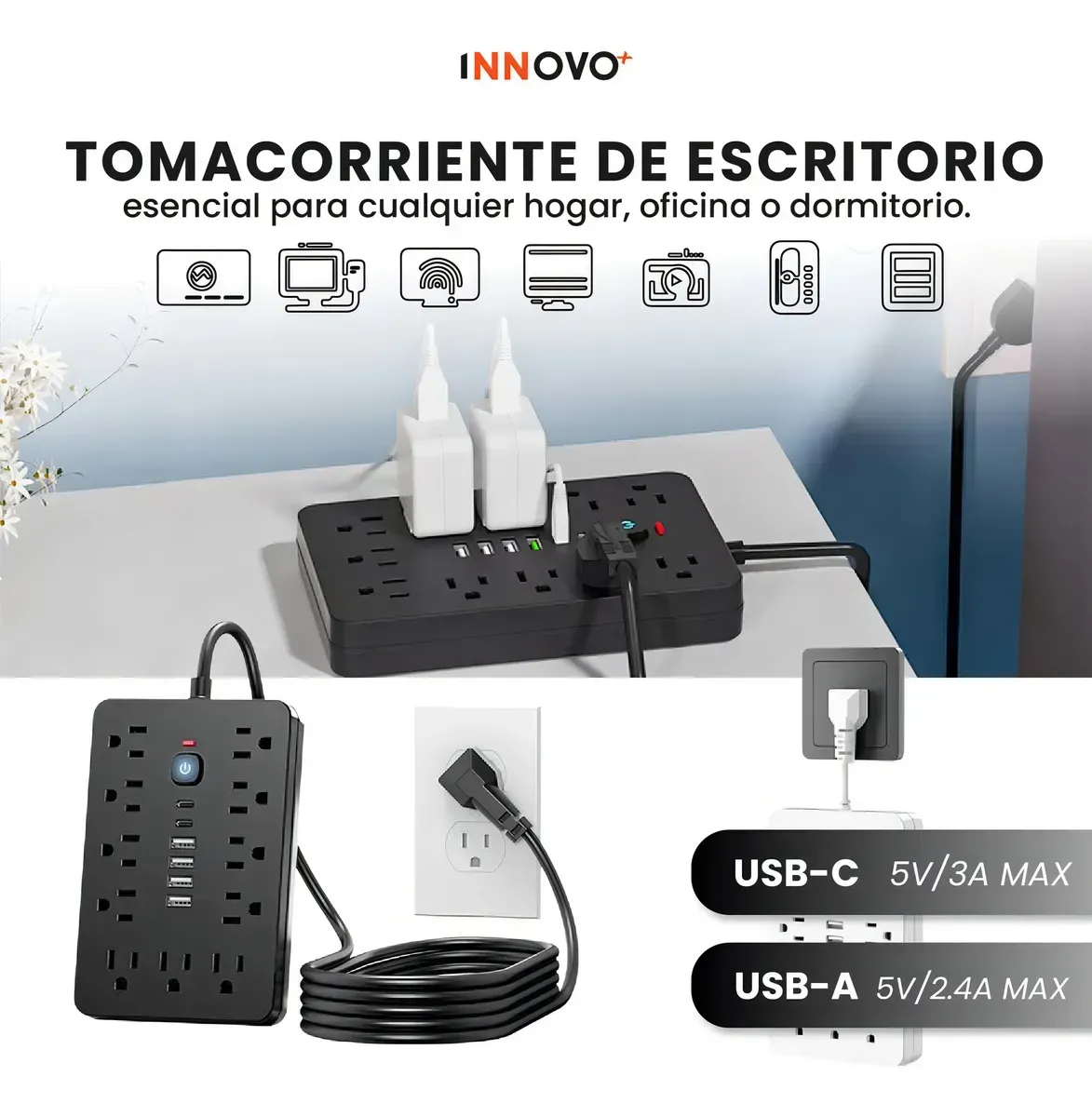 Multitoma 17 En 1 Regleta Eléctrica 11 Tomas 6 Usb Carga Rápida Usb-c img #6
