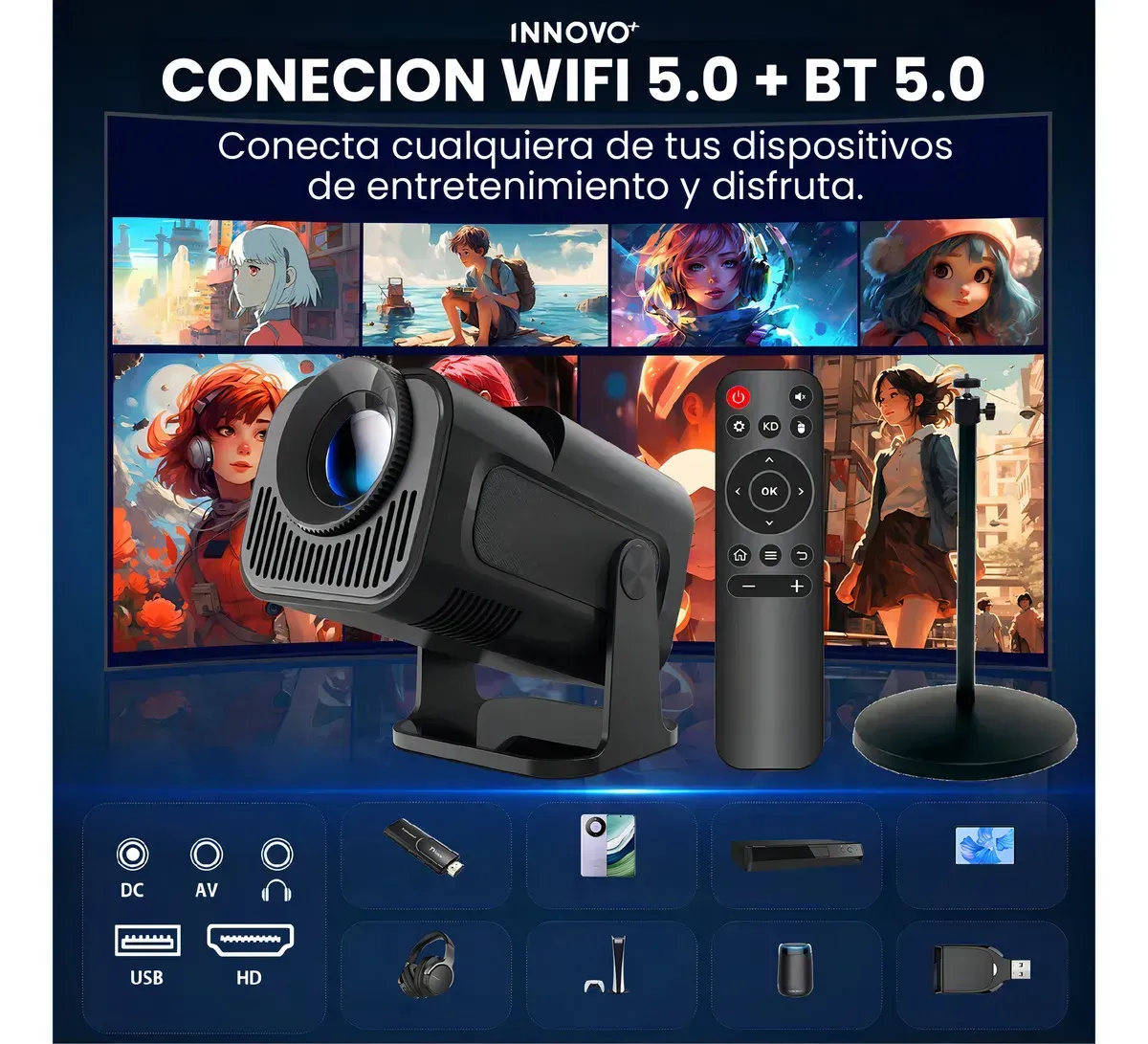 Proyector Hy320 Mini Pro Smart Hasta 200 P 4k Android 11 Wifi 5g Bluetooth Soporte Incluido Magic Cubic img #6