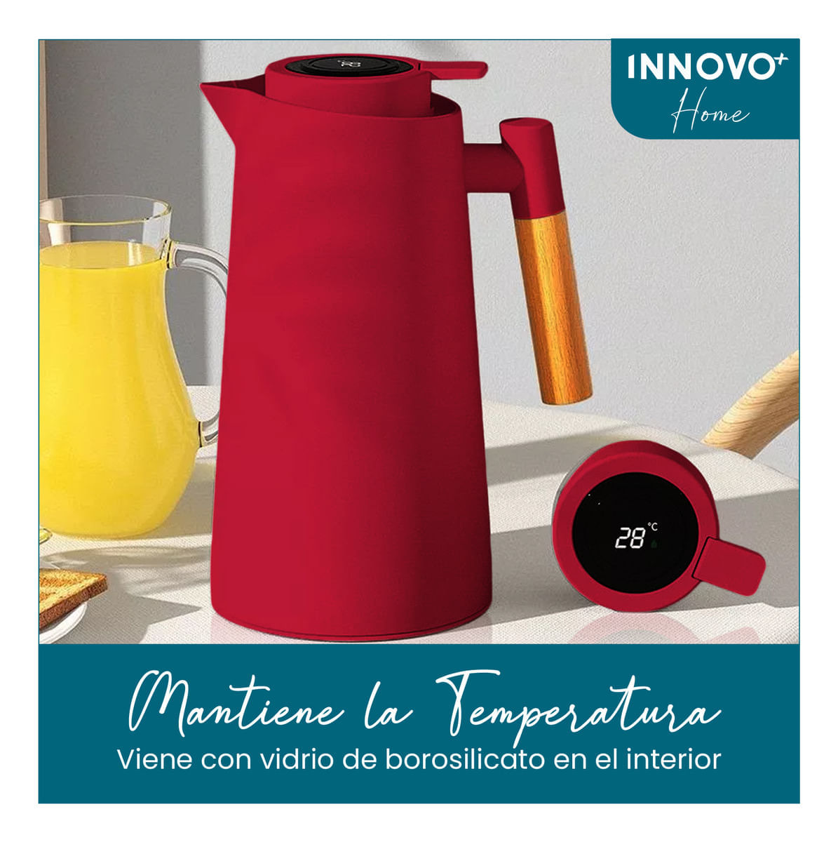 Tetera Conserva Calor Con Indicador Led Temperatura 1 Litro Rojo img #5