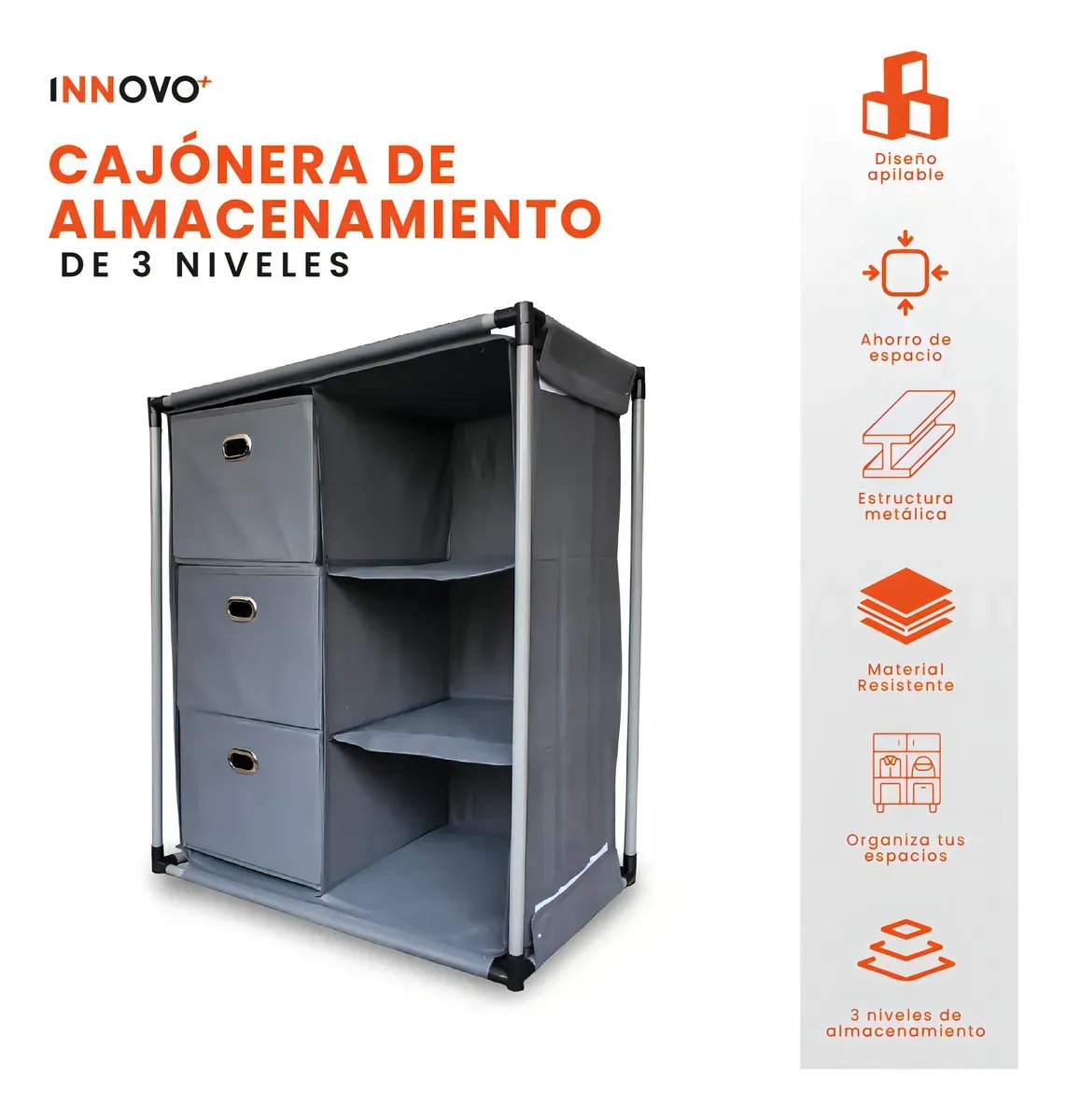 Organizador De Ropa Hogar Multiusos Armable Metálico Gris Cajones Inn Home img #1
