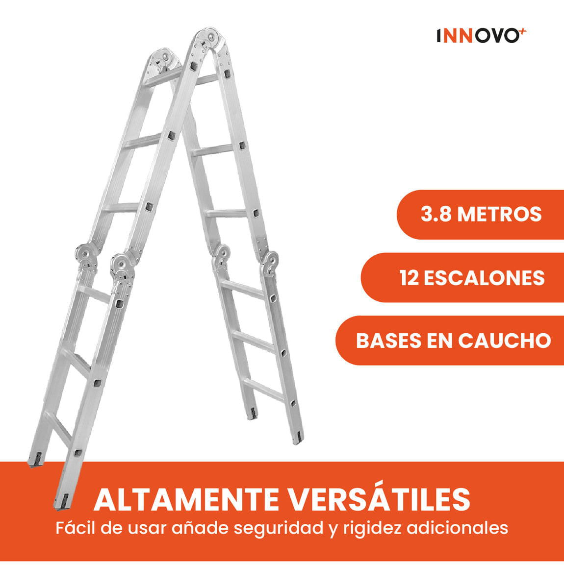 Escalera Todo En 1 Multifunción 12 Pasos Ajustable Innovo Resiste 150 Kilos img #3