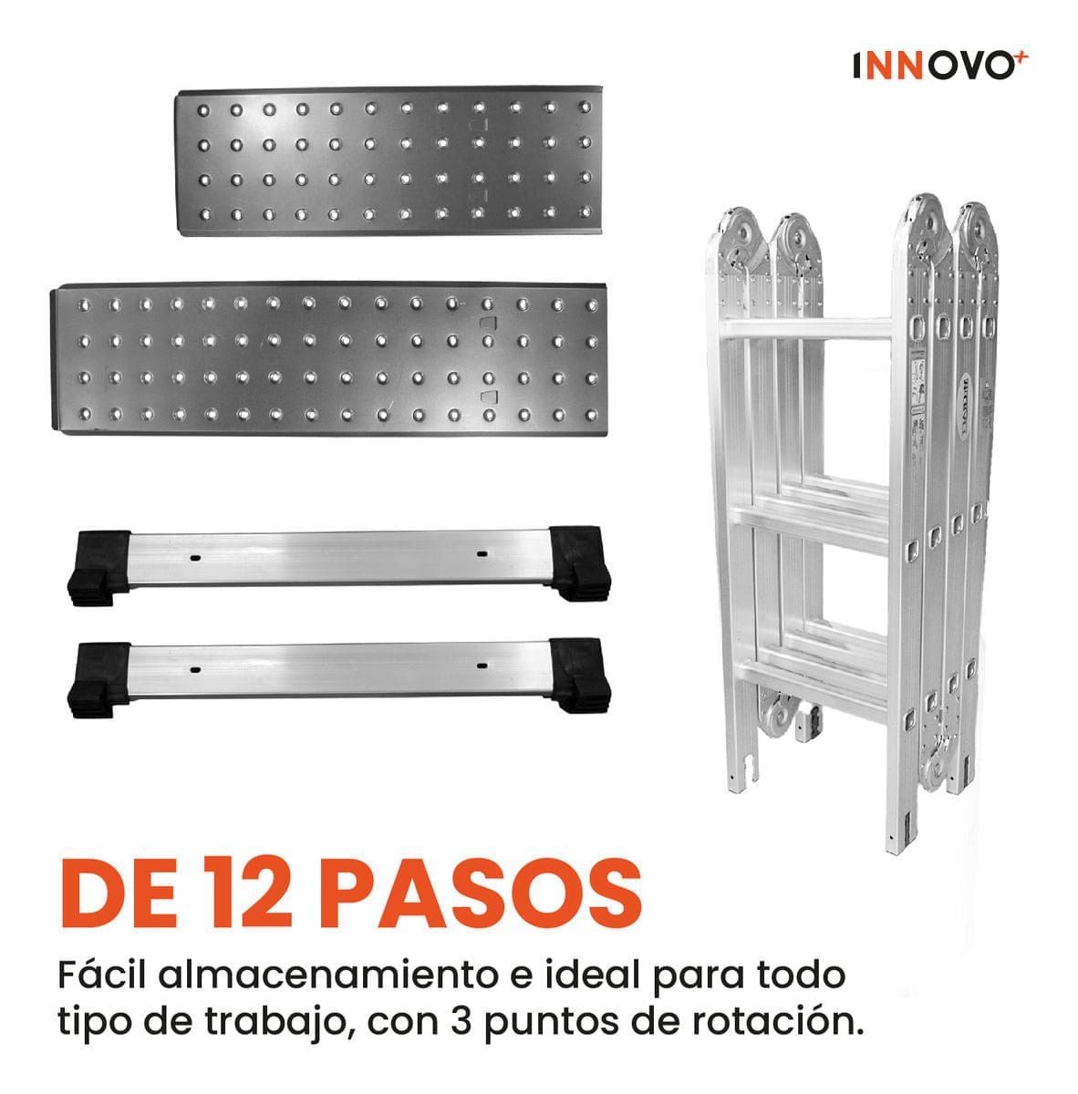 Escalera Todo En 1 Multifunción 12 Pasos Ajustable Innovo Resiste 150 Kilos img #4