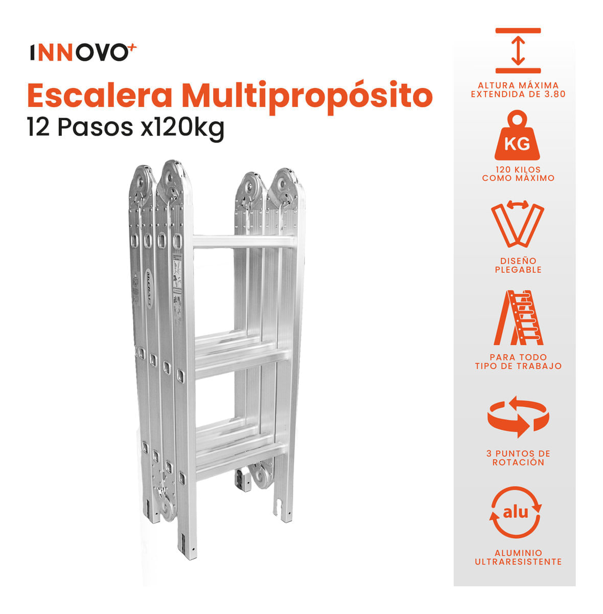 Escalera Todo En 1 Multifunción 12 Pasos Ajustable Innovo Resiste 150 Kilos img #7