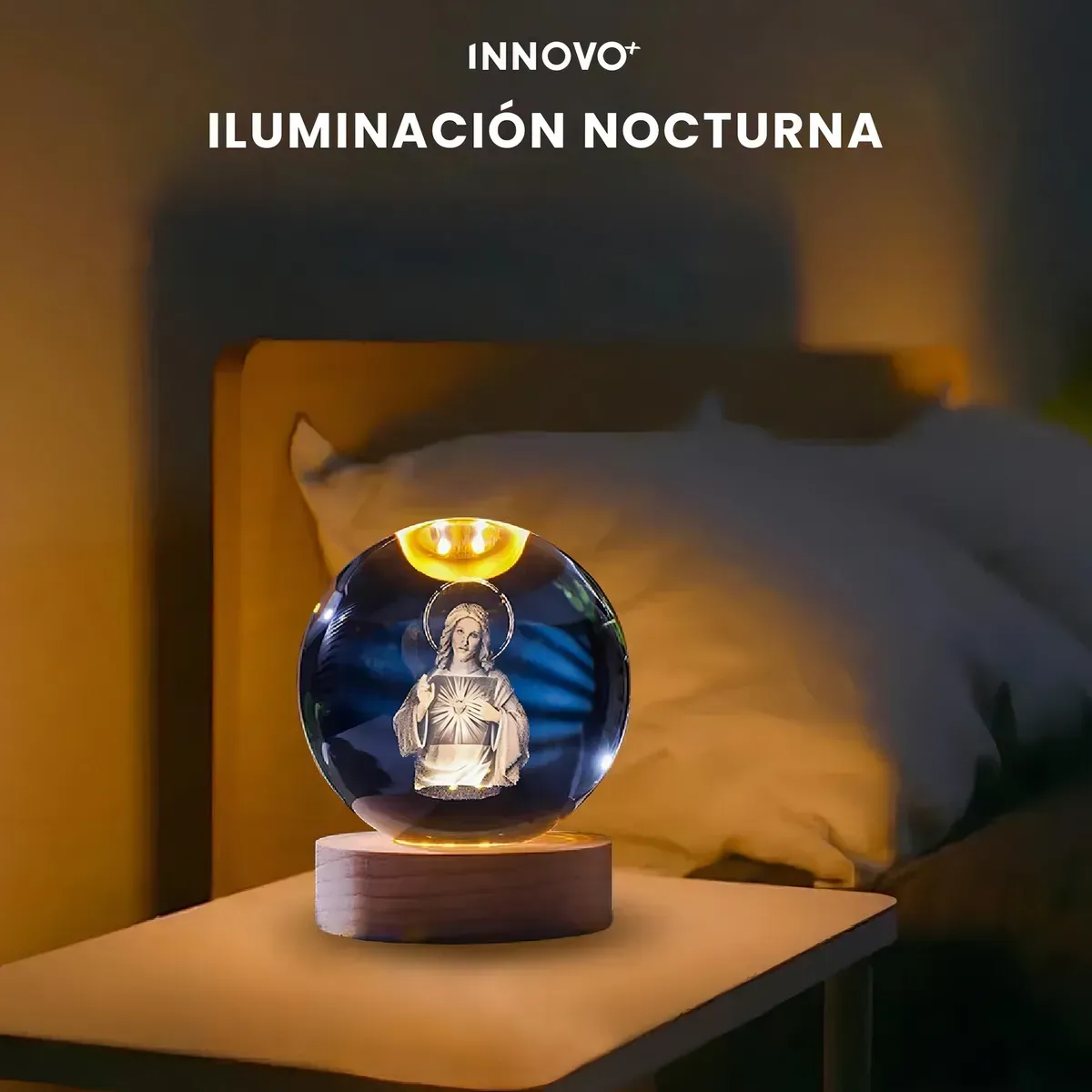 Lámpara Esfera Sagrado Corazón De Jesús Cristal 3d Luz Rgb Con Control Remoto img #4